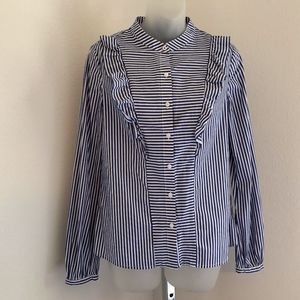Tommy Hilfiger • Striped Ruffle Shirt Banded Collar